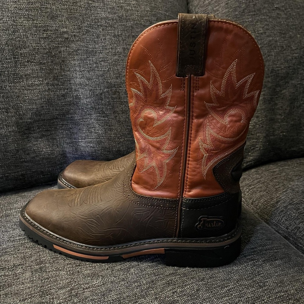 Justin Boots Mens Size 11.5 Brown Leather Western Work Square Toe EH SE4944